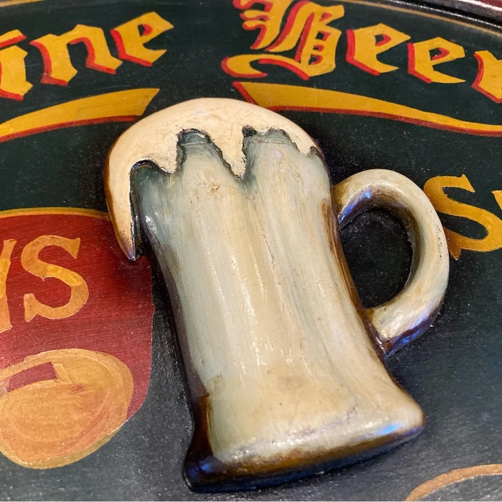 Vintage “Fine Ales Always Served Here” Wooden Pub Sign w/ 3D Beer Mug